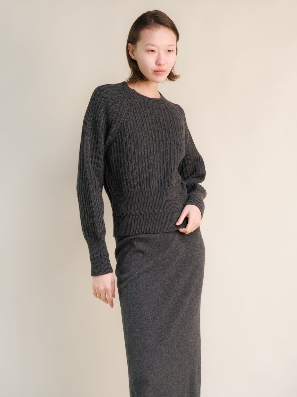 Cropped Cashmere-Blend Raglan Sweater