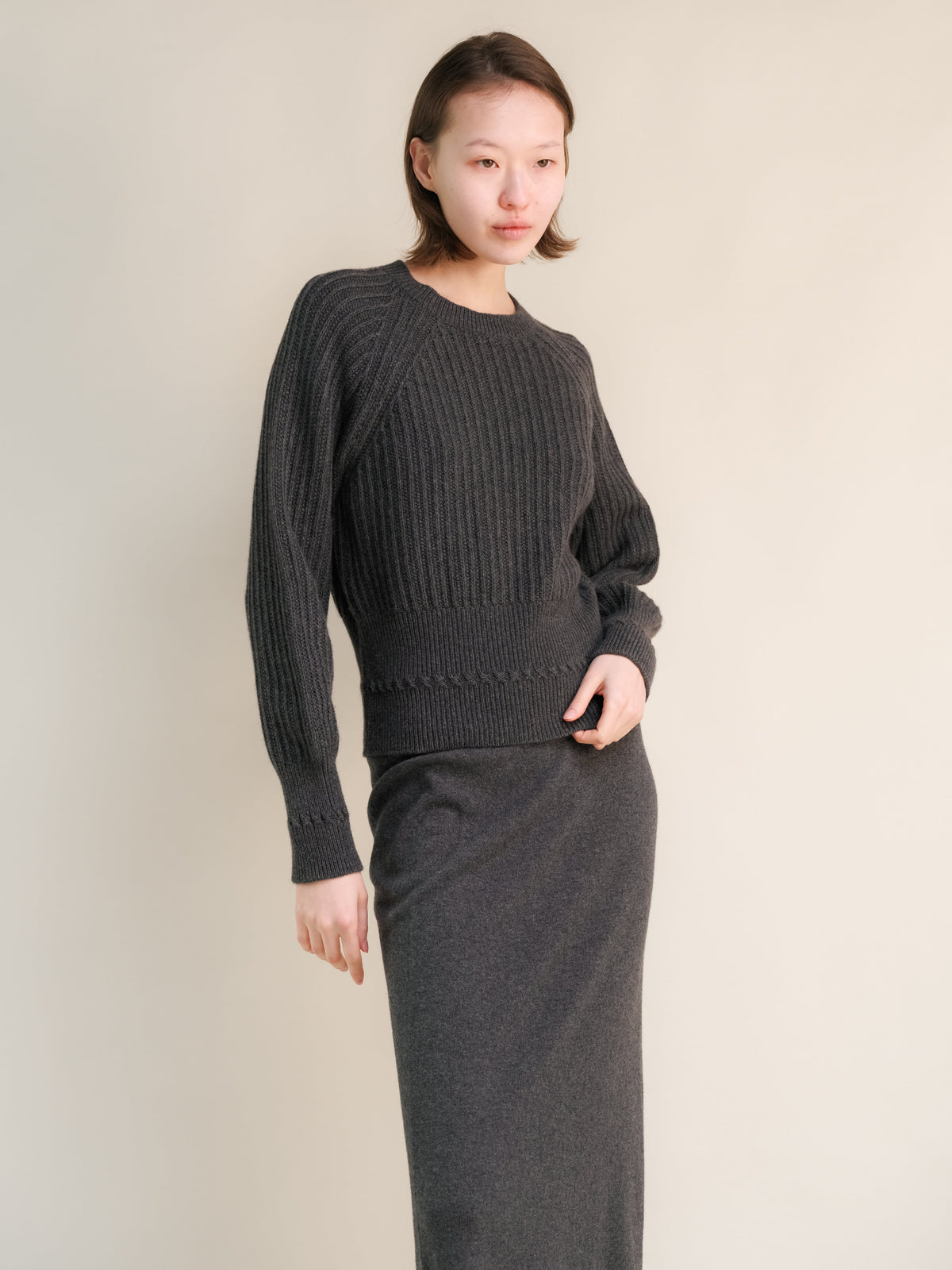Cropped Cashmere-Blend Raglan Sweater