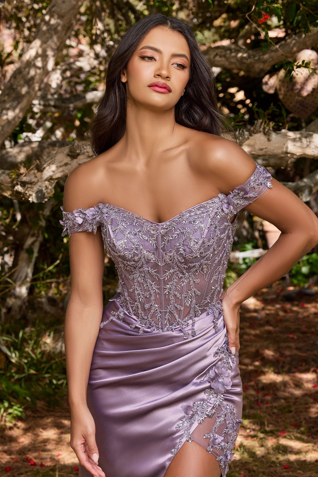 Embellished Satin Corset Gown
