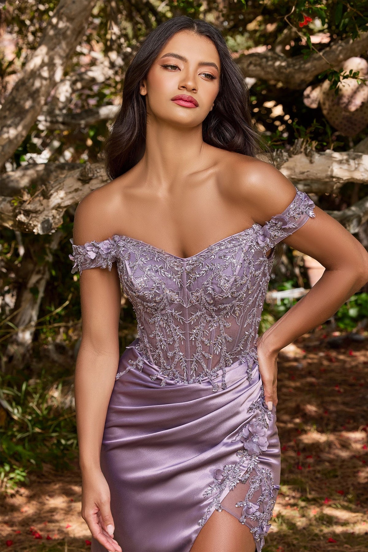 Embellished Satin Corset Gown